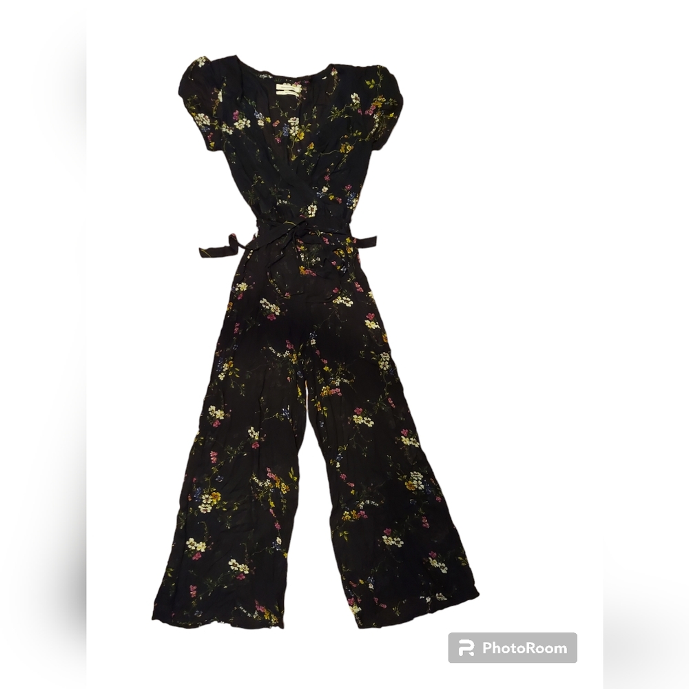 Urban Outfitters Black Floral Jumpsuit with Pink and Yellow Accents